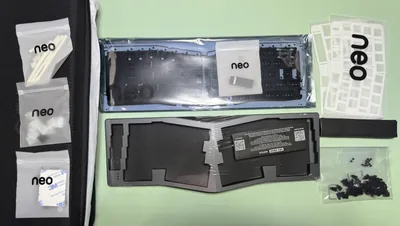 Qwertykeys Neo Ergo grey keyboard kit with wood wrist rest
